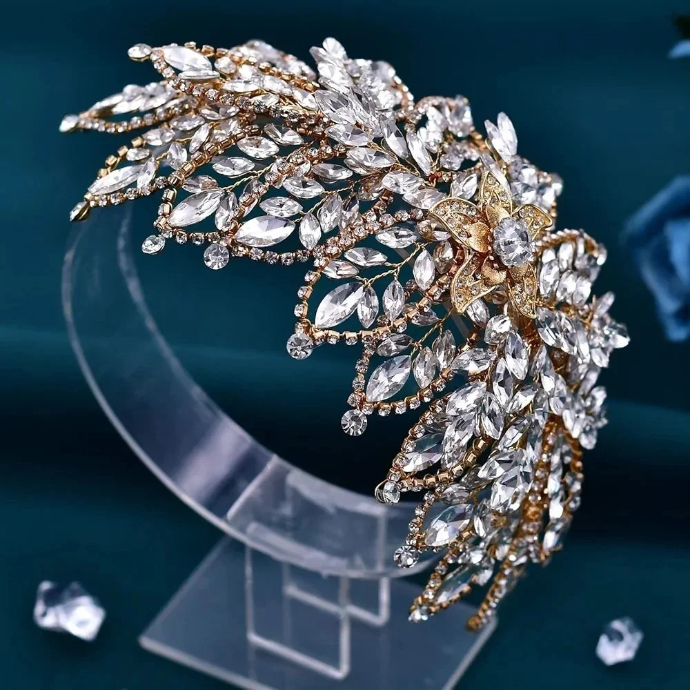 Luxurious Gold Crystal Leaf Bridal Headband Wedding Tiara Hair Accessory 9
